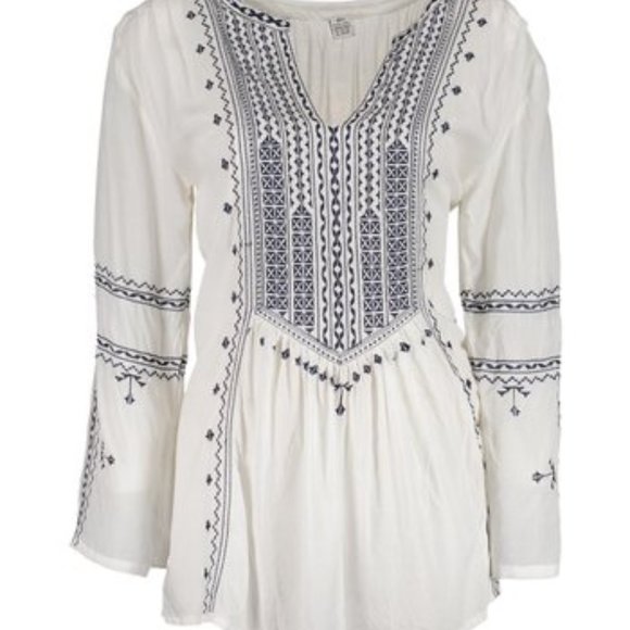 Women's Notch Neck Boho Blouse; Semi-sheer, flowy; Versatile neutral colors - Picture 7 of 7
